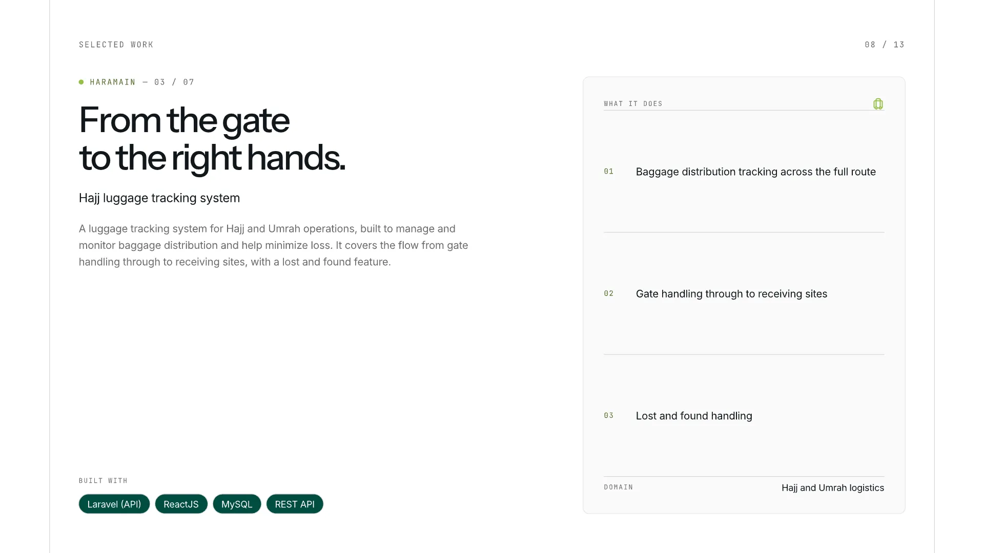 Slide 8: From the gate to the right hands.. Haramain — luggage tracking for Hajj and Umrah operations.